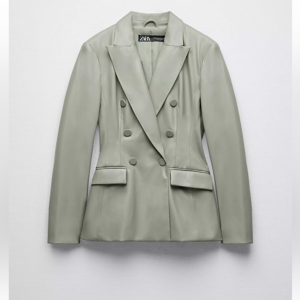 Zara NWT faux leather double breasted blazer
